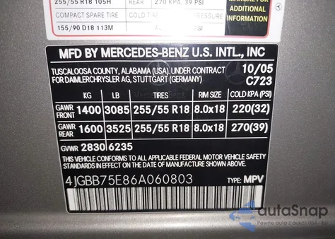 2006 Mercedes-Benz Ml 500 4Matic из США, поврежденный, VIN 4JGBB75E86A060803